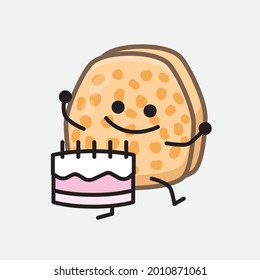 Vector Illustration of Soybean Tempeh Character with cute face and simple body line drawing on isolated background