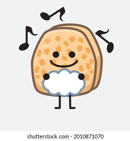 Vector Illustration of Soybean Tempeh Character with cute face and simple body line drawing on isolated background