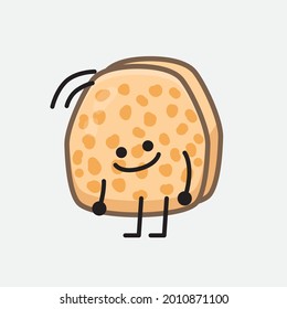 Vector Illustration of Soybean Tempeh Character with cute face and simple body line drawing on isolated background