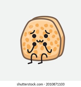Ilustración vectorial del personaje Tempeh de soja con cara linda y simple dibujo de la línea corporal en un fondo aislado