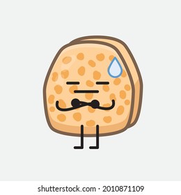 Vector Illustration of Soybean Tempeh Character with cute face and simple body line drawing on isolated background