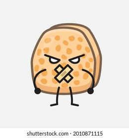 Vector Illustration of Soybean Tempeh Character with cute face and simple body line drawing on isolated background