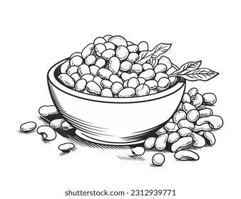 Vector Illustration, Soybeans in a Bowl