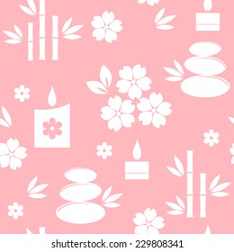 Vector illustration of spa icons on pink background. Seamless pattern