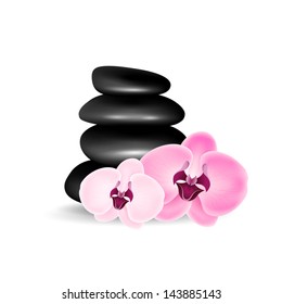 Vector illustration Spa stones with orchids on a white background
