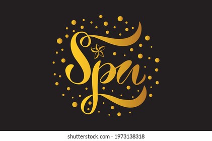 Vector illustration of Spa text for logotype, packaging, banner, magazine, poster, decoration, postcard, label, wellness center. Spa calligraphy background. Spa lettering. EPS 10.  