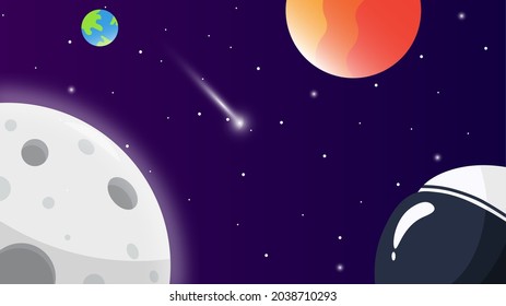 Vector illustration of space, astronaut and meteor for poster, banner or background.