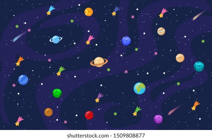 Vector illustration of Space background with stars and planets