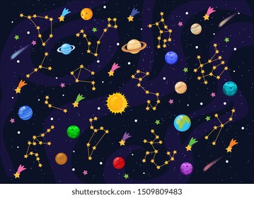 Vector illustration of Space background with stars and planets