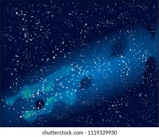 Vector illustration with space, blue sky and stars