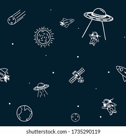 Vector illustration of space cartoon seamless pattern.