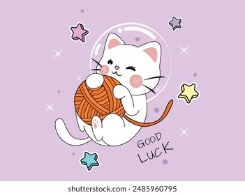 Vector illustration, space cat is cool. Design for printing on shirt, Templates for celebration, poster, banner. Lovely print for t-shirt