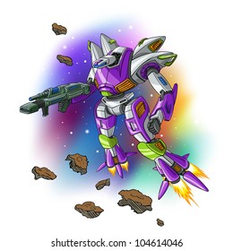 Vector illustration of space flying robot.