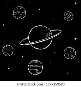Vector illustration of space with galaxy and planets