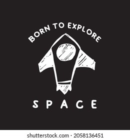 Vector Illustration Of Space Galaxy Rocket Ship With Text 