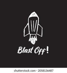 Ilustración vectorial del cohete de galaxia espacial con texto "Explosión". Diseño gráfico de dibujo a mano para impresión, camiseta y afiche.