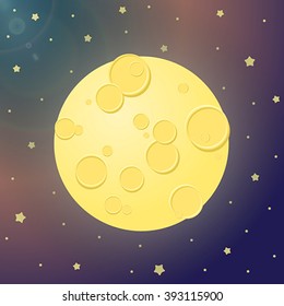 Vector illustration of space gradient multicolor background. The starry sky, the moon, craters, glow stunning views. Making galactic greeting cards, flyers, banners cartoon comic contemporary style.