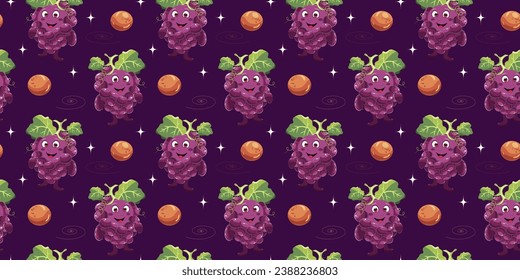 Vector illustration. Space, Grape character in space with planets and stars