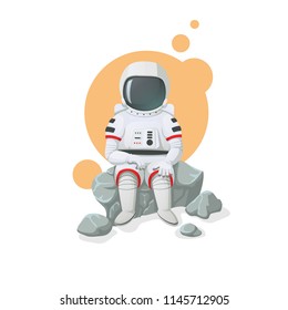 Vector illustration. Space icon. Astronaut sitting on a rock isolated with white background.