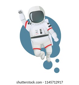 Vector illustration. Space icon. Astronaut soaring with raised fist isolated with white background.