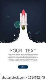 Vector illustration of space interstellar travels, universe and distant galaxies. spacecraft, rocket or shuttle for space travel or mission. Clerks working together on startup comp