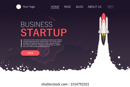Vector illustration of space interstellar travels, universe and distant galaxies. spacecraft, rocket or shuttle for space travel or mission. Clerks working together on startup comp