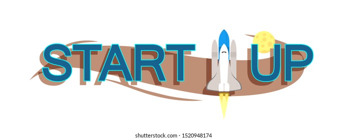 Vector illustration of space interstellar travels, universe and distant galaxies. spacecraft, rocket or shuttle for space travel or mission. Clerks working together on startup comp