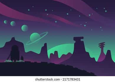 Vector illustration with space landscape.