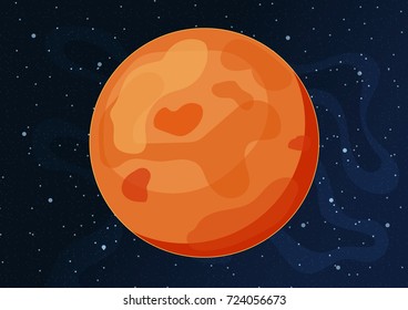 Vector illustration of space with Mars, stars and planet.