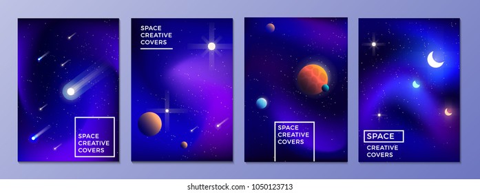 Vector Illustration Of Space With Mesh Gradient Texture For Cosmic Dynamic Cover Design. EPS 10