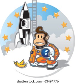 Vector Illustration Space Monkey Vector illustration of an intrepid simian astronaut, exploring the heavens for all mankind! Easy to edit layers included.
