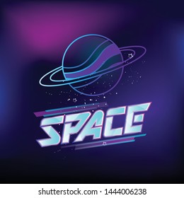 Vector illustration space in neon styles. Neon Galaxy banner.