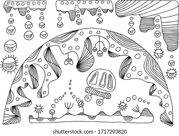 Vector illustration with space objects. Hand drawing. Illustration for printing on clothing, posters, postcards, and children's items. Cute design.