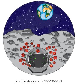 Vector illustration of space on a round background.Futuristic abstract illustration of space travel to the moon for printing and Wallpaper design.