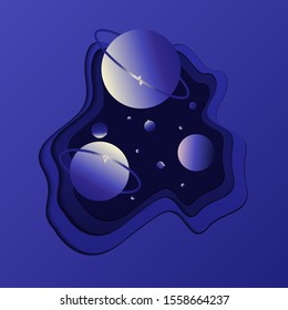 Vector illustration of space with paper  cut effect. 