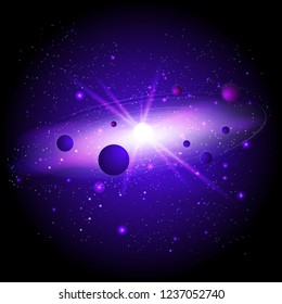 Vector illustration with space and planets. Cosmic background with galaxy.