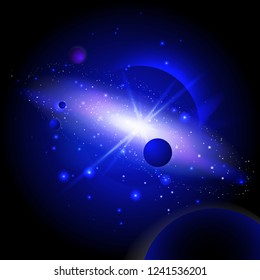 Vector illustration with space and planets. Cosmic background with galaxy.