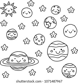 Vector illustration. Space: planets and stars on a white background.