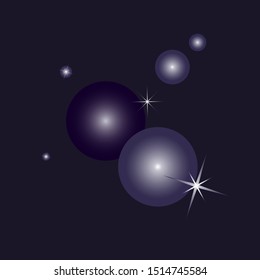 Vector illustration. Space, planets and stars on a dark background. Cosmos sphere geometry.