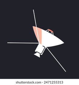 Vector illustration of a space probe. Universe and astronomy in flat cartoon style. Spacecraft, exploration technology, celestial satellite. Ideal for science, educational materials, space missions