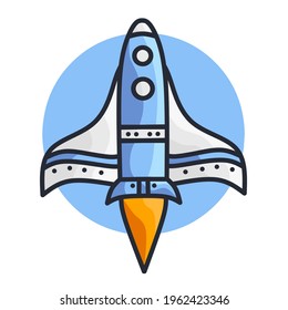 vector illustration of a space rocket in blue color.  flat minimalist design vector eps 10
