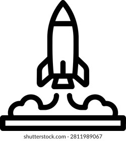 Vector Illustration of a Space Rocket Launching from a Launchpad with Fire and Smoke Clouds During Liftoff