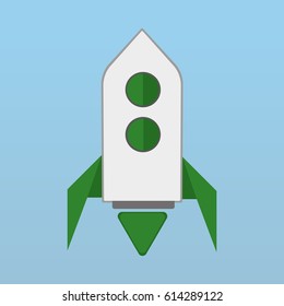 Vector illustration of space rocket on blue background.