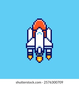 Vector Illustration of Space Rocket with Pixel Art Design, perfect for game assets themed designs