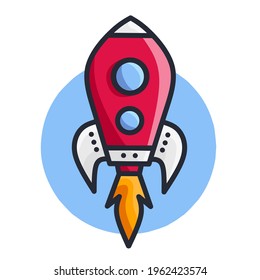 vector illustration of a space rocket in red  color.  flat minimalist design vector eps 10