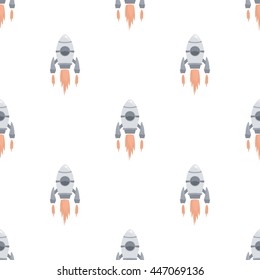 Vector illustration with space ship in cartoon flat design on white background