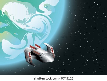  vector illustration of space ship in orbit