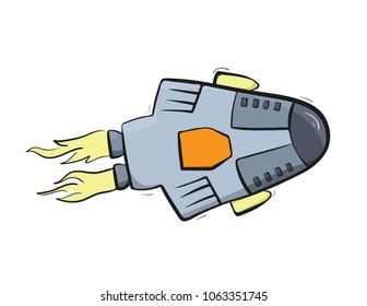 Vector illustration of space ship â?? rocket. Doodle cartoon outline space symbol. Space shuttle vector icon.  