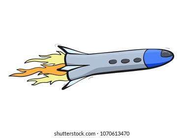 Vector illustration of space ship rocket. Doodle cartoon outline space symbol. Space shuttle vector icon.  