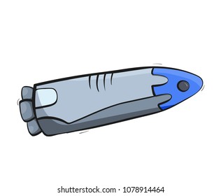 Vector illustration of space ship rocket. Doodle cartoon outline space symbol. Space shuttle vector icon.  